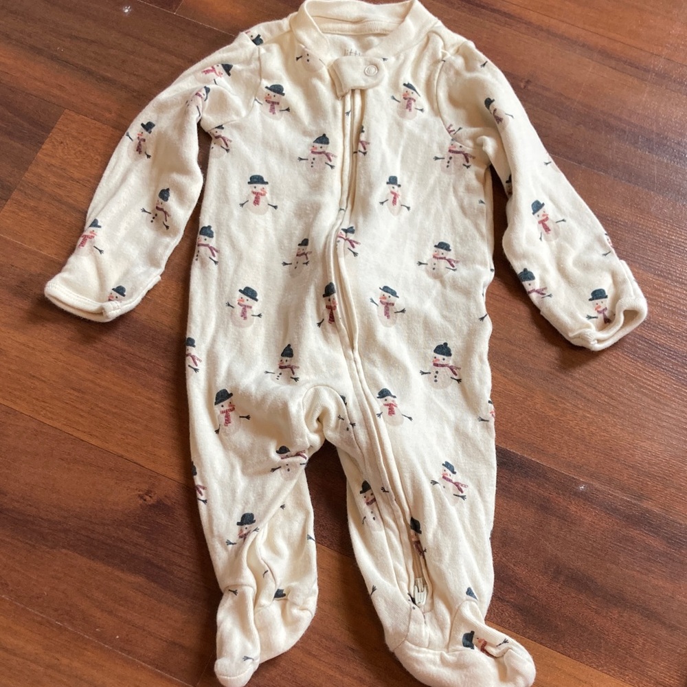 Organic Cotton Snowman Print Baby One-Piece Footed Pajamas